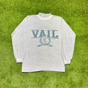 Vintage Vail Colorado Extreme Skiing Long Sleeve Shirt Grey White Double Sided